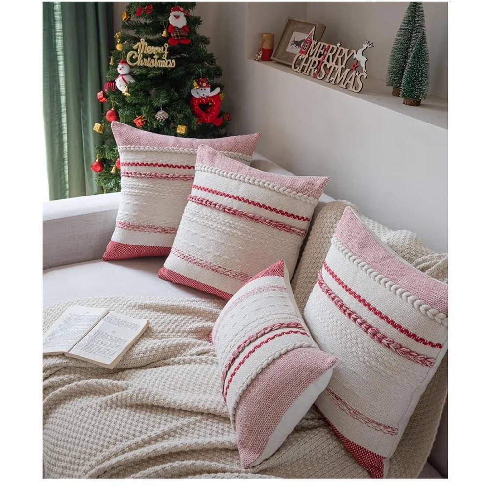 Red Christmas Pillow Covers Cotton SQUARE 18x18” (2-pack)